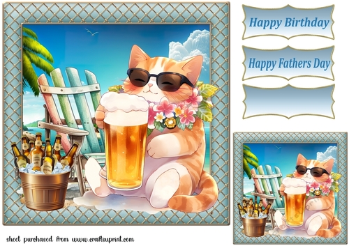 Cat with beer card front 12