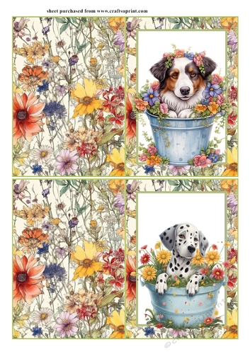 2 Pup in floral bucket notelets (with room for sentiment) 6
