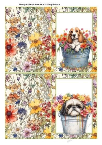2 Pup in floral bucket notelets (with room for sentiment) 7