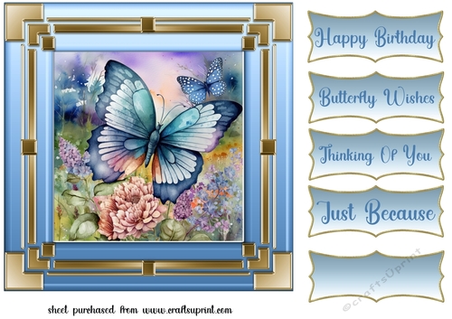 Blue framed butterfly card front 1