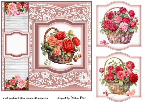 Red rose basket card front 4