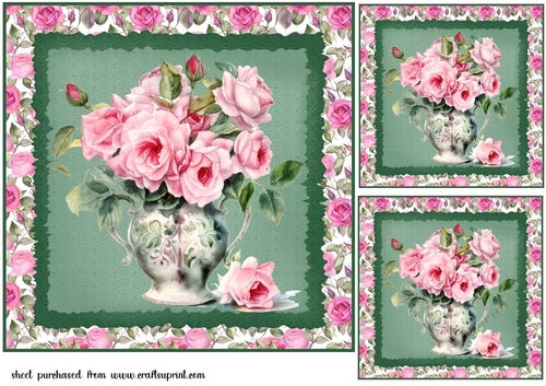 3 Pink rose card fronts/toppers 1