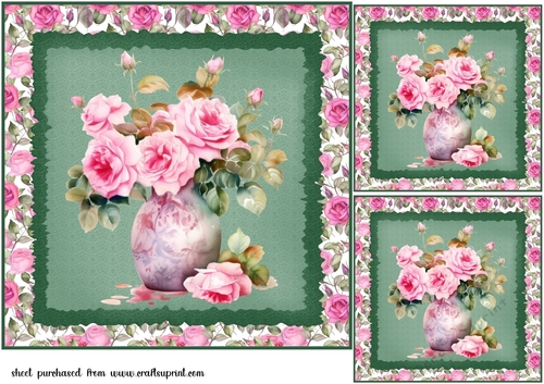3 Pink rose card fronts/toppers 2