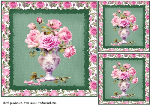 3 Pink rose card fronts/toppers 3