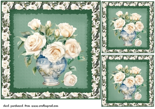 3 White rose card fronts/toppers 