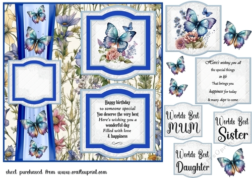 2 Panel blue butterflies card front 1