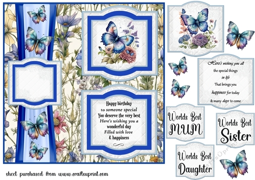 2 Panel blue butterflies card front 2