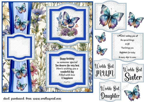 2 Panel blue butterflies card front 3
