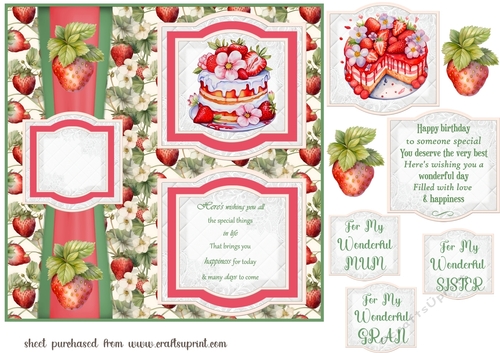 2 Panel strawberry birthday cake card front 1