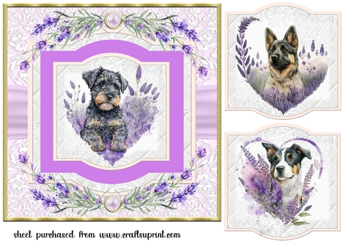 Lavender heart dog card front 1