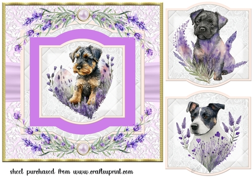 Lavender heart dog card front 2