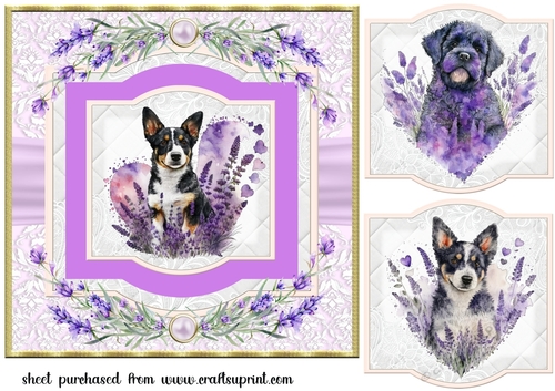 Lavender heart dog card front 3