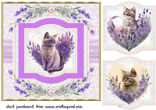 Lavender heart cat card front 1