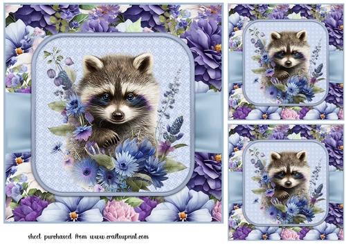 3 Blue floral animal card fronts/toppers