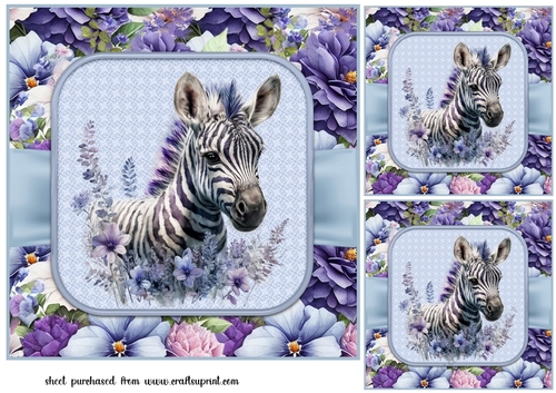 3 Blue floral animal card fronts/toppers 3