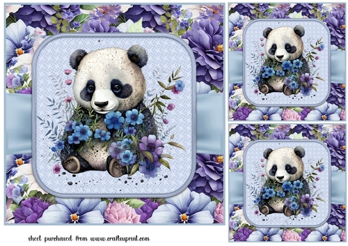 3 Blue floral animal card fronts/toppers 5