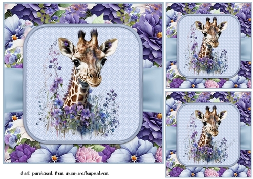 3 Blue floral animal card fronts/toppers 6