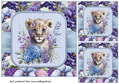 3 Blue floral animal card fronts/toppers 7
