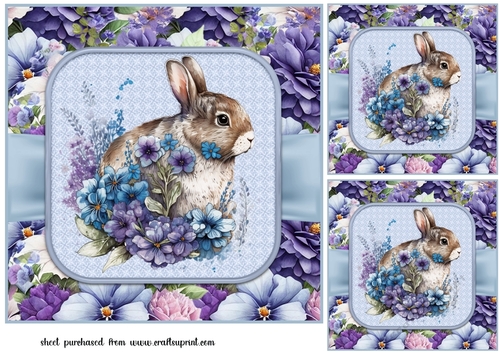 3 Blue floral animal card fronts/toppers 8