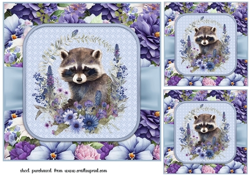 3 Blue floral animal card fronts/toppers 9