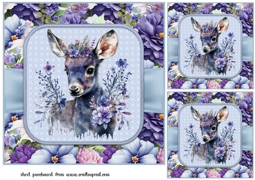 3 Blue floral animal card fronts/toppers 10