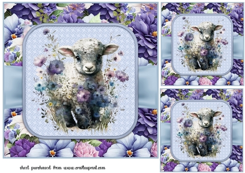 3 Blue floral animal card fronts/toppers 11