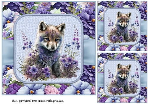3 Blue floral animal card fronts/toppers 12