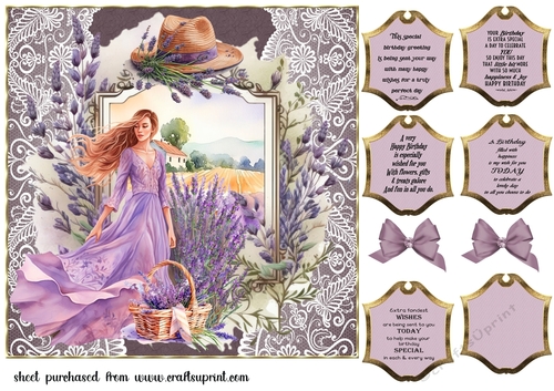 Girl in lavender and lace card front