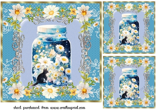 3 Cat in daisy jar card fronts/toppers 2