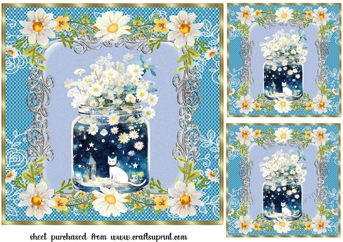 3 Cat in daisy jar card fronts/toppers 3