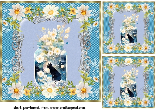 3 Cat in daisy jar card fronts/toppers 4