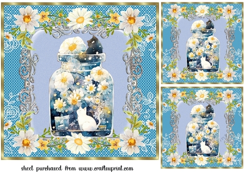 3 Cat in daisy jar card fronts/toppers 5