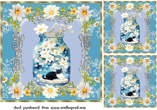3 Cat in daisy jar card fronts/toppers 6