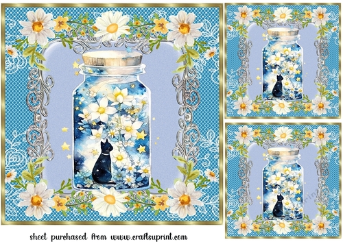 3 Cat in daisy jar card fronts/toppers 7