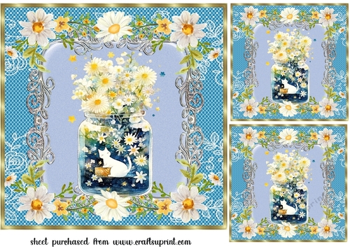 3 Cat in daisy jar card fronts/toppers 8