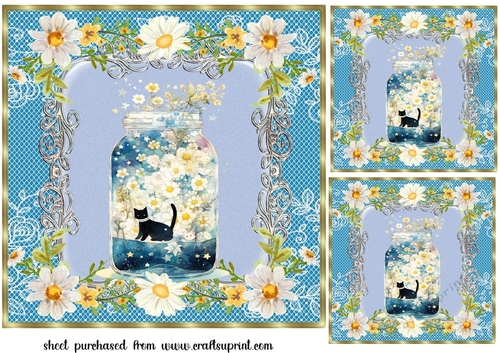 3 Cat in daisy jar card fronts/toppers 9