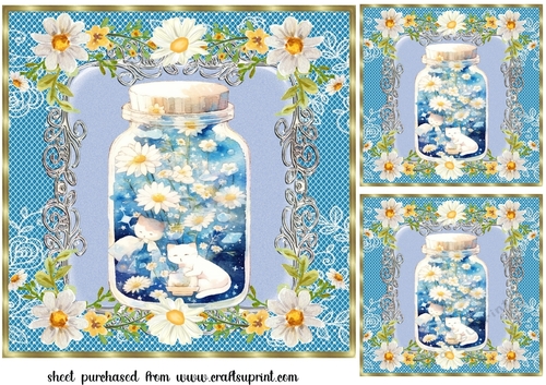 3 Cat in daisy jar card fronts/toppers 10