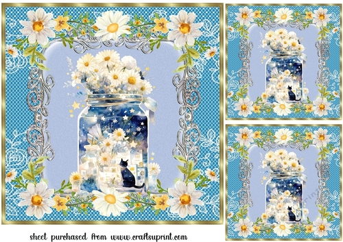 3 Cat in daisy jar card fronts/toppers 11