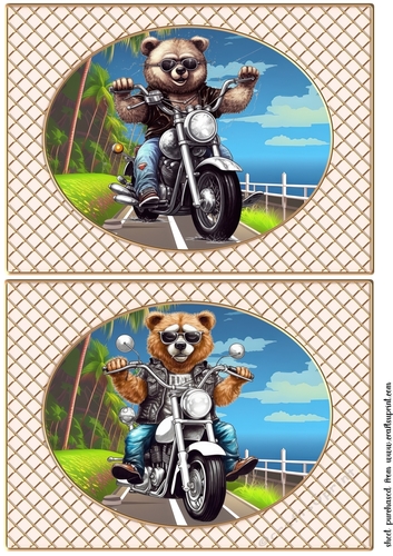 2 Bear on a motorbike card fronts/toppers 1
