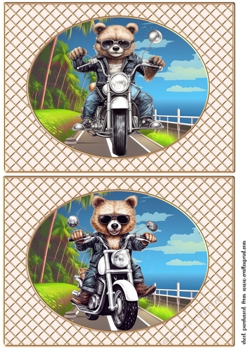 2 Bear on a motorbike card fronts/toppers 2