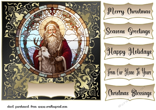 Stained glass Santa card front 2