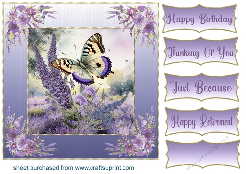 Framed lavender butterfly card front 1