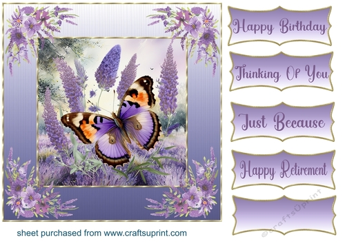 Framed lavender butterfly card front 7
