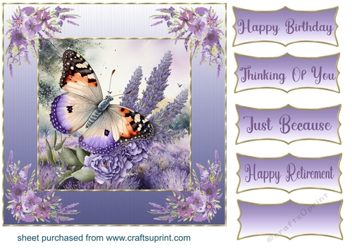 Framed lavender butterfly card front 8