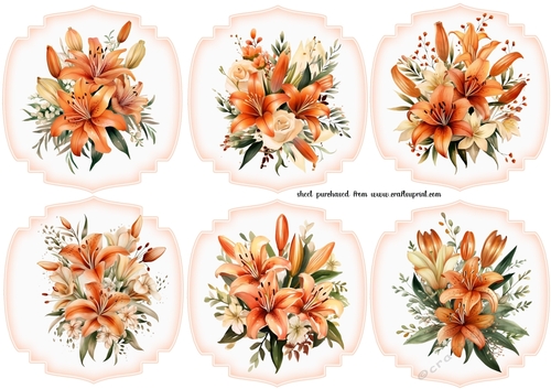6 Orange lily bouquet toppers 1