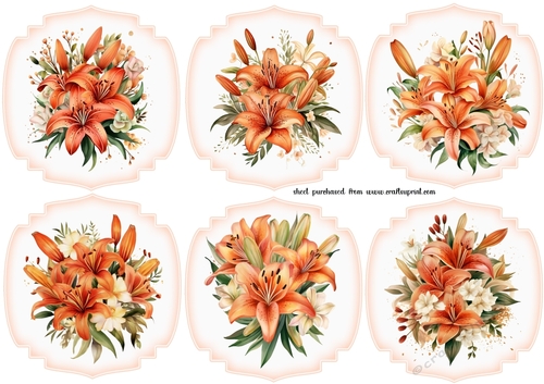 6 Orange lily bouquet toppers 2