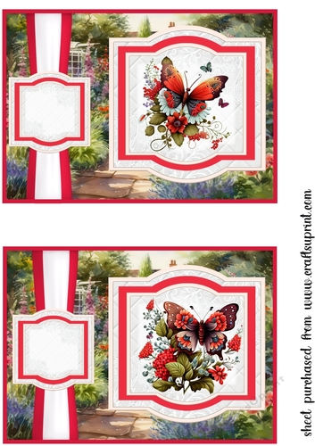2 Red butterfly card fronts/toppers (5x7 aprox) 2