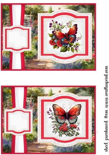 2 Red butterfly card fronts/toppers (5x7 aprox) 3