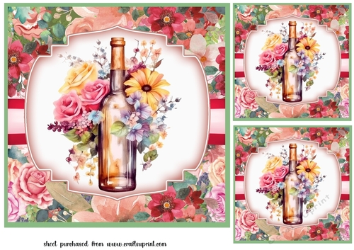 3 Floral wine card fronts/toppers 1