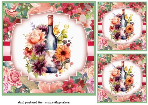 3 Floral wine card fronts/toppers 2